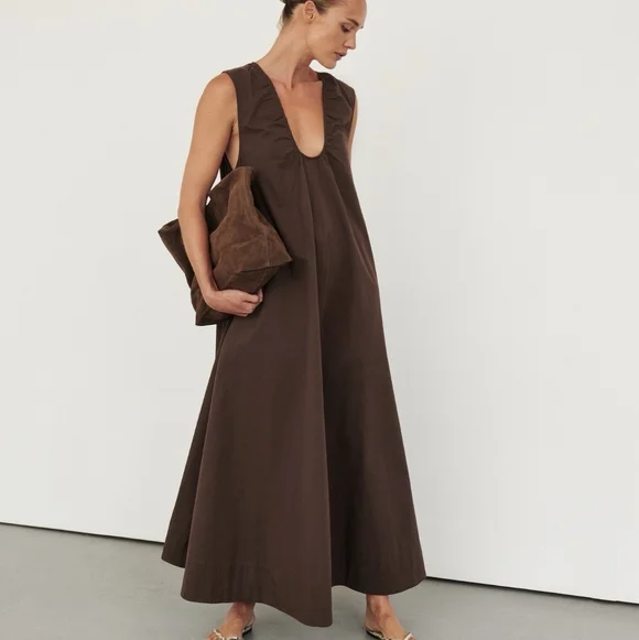 Dissh Gabby Bitter Choc Oversized Cotton Midi Dress - Picture 1 of 16